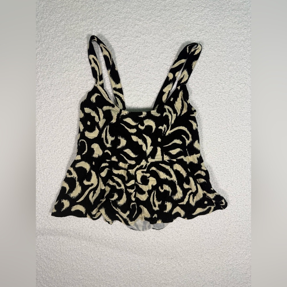 NWT FRYE tie back babydoll tank top black and cream size med